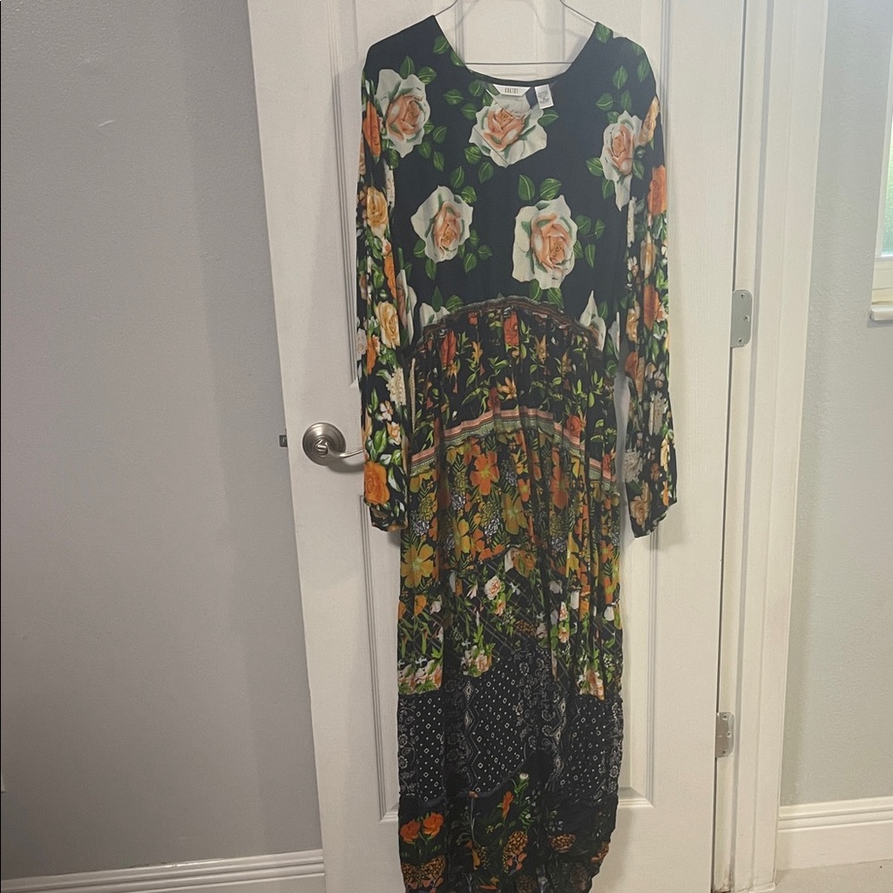 Kaktus Floral Blue & Orange Maxi Dress